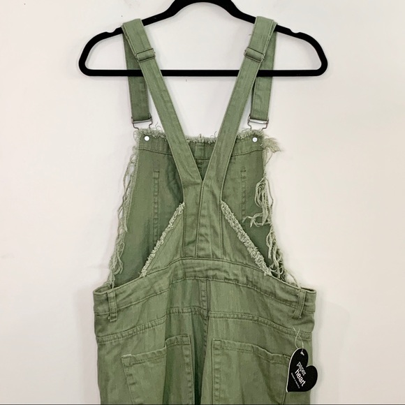 PAPER HEART Olive Denim Distressed Skinny Overalls - Picture 10 of 16